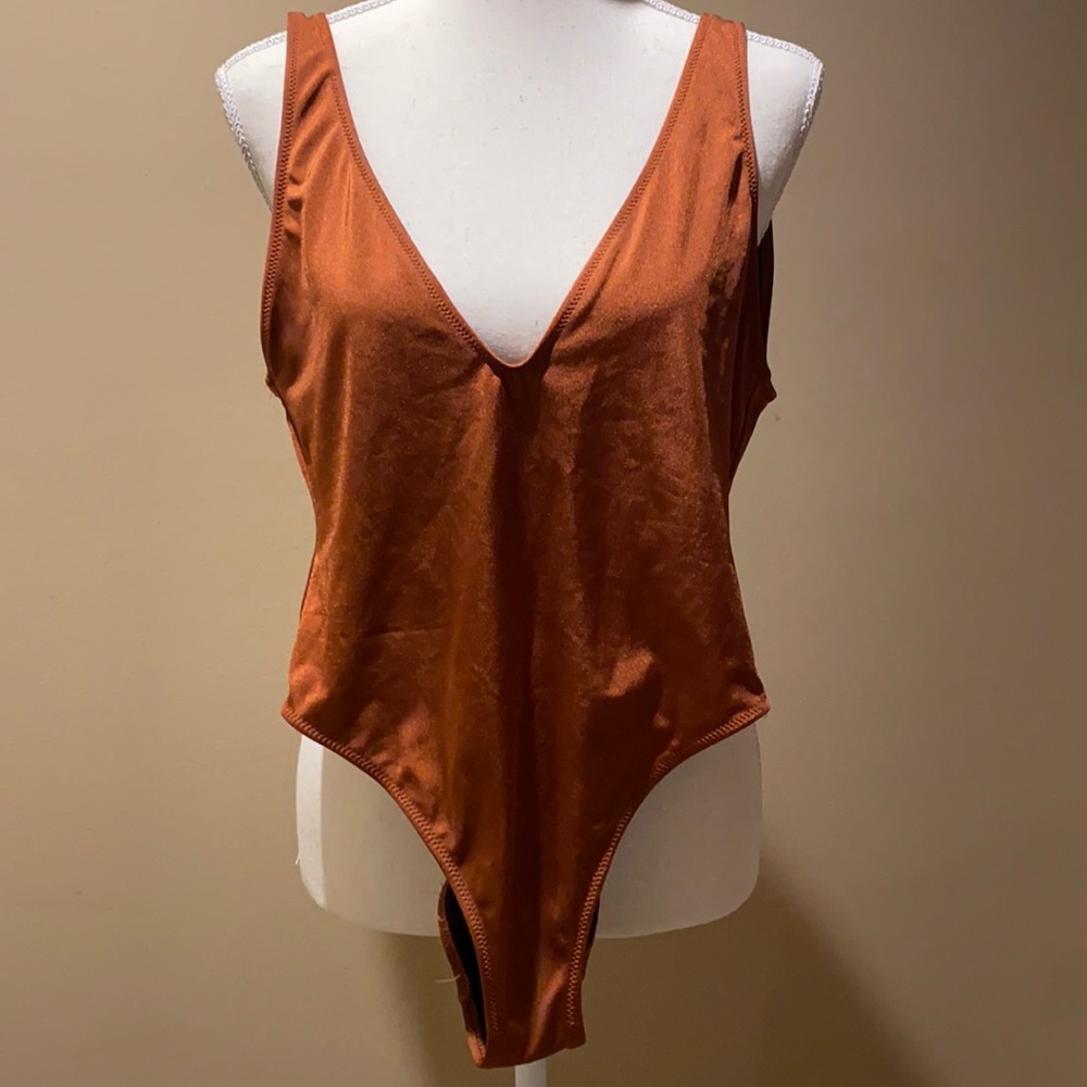 Solid & Striped gorgeous deep copper one piece bathing suit.